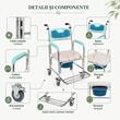 Scaun WC de cameră cu roți, din aluminiu, sezut detasabil, max. 130 kg, TMS 7005B KORIN