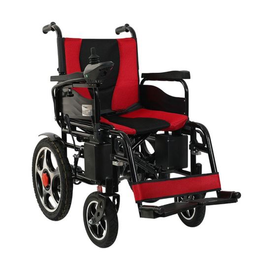 Scaun cu rotile electric, pliabil, manere rabatabile, Rosu/Negru JT-099