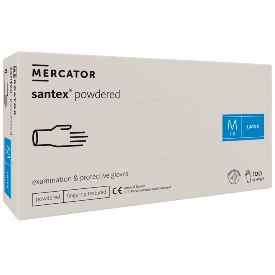 Manusi latex, Santex, Pudrate, Fingertip Textured, Albe