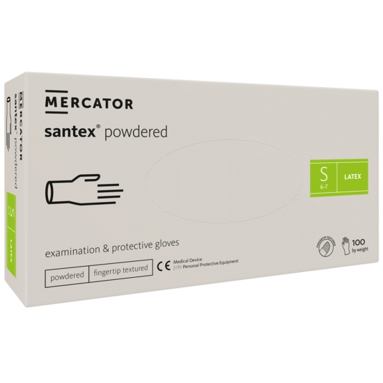 Manusi latex, Santex, Pudrate, Fingertip Textured, Albe