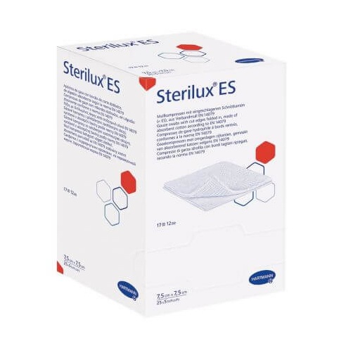 Comprese din tifon sterile Sterilux ES, 7.5 cm x 7.5 cm, 25 plicuri, Hartmann