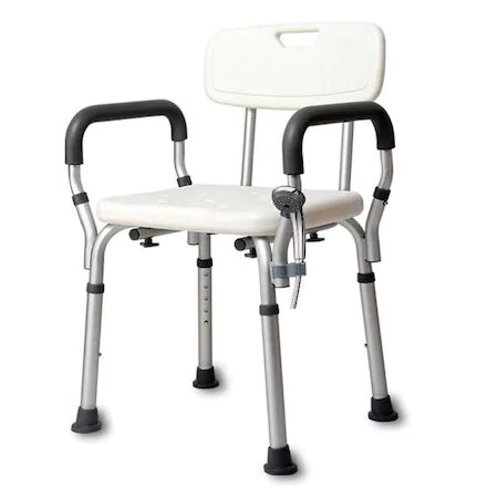 Scaun de baie/dus din aluminiu, reglabil pe inaltime, cu spatar, manere detasabile, CMX-7208L
