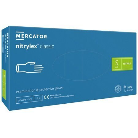 Mănuși nitril fără pudră Nitrylex Classic Blue, 100 bucăți
