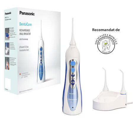 Irigator Bucal Panasonic EW1211W845, 1400 Impulsuri/min, 2 Duze inclus, Alb/Albastru