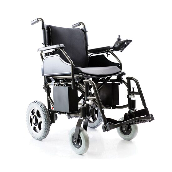 Scaun cu rotile electric cu spatar pliabil, pedalier detasabil, roti antirasturnare max. 120 kg  811315