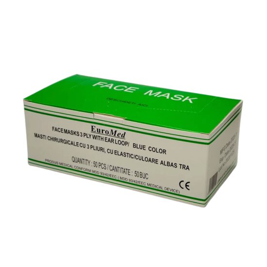 Mască chirurgicală 3 pliuri cu elastic TIP II, albastră – protecție medicală sigură, 50 bucăți/cutie