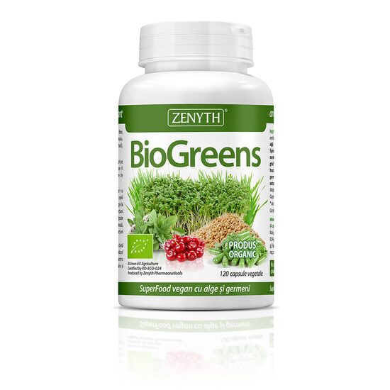 BioGreens, 120 capsule, super-alimente verzi, detoxifiere și energie zilnică, Zenyth
