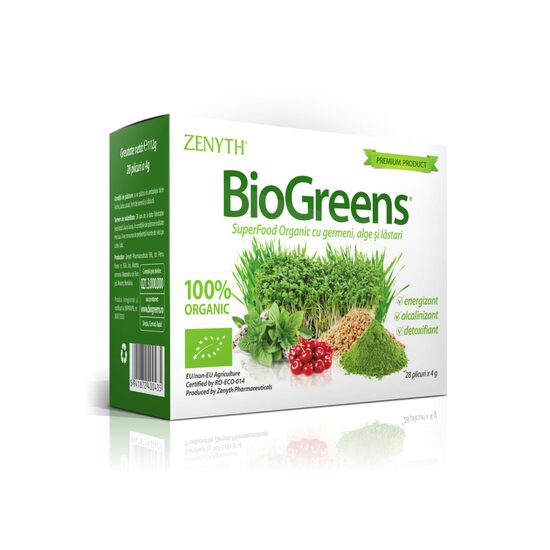 BioGreens, 28 plicuri, detoxifiere naturală și energie zilnică din plante verzi, Zenyth
