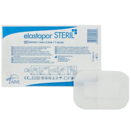 Plasturi sterili chirurgicali Elastopor 5x7,2 cm cu strat absorbant, 801001 – 100 bucăți
