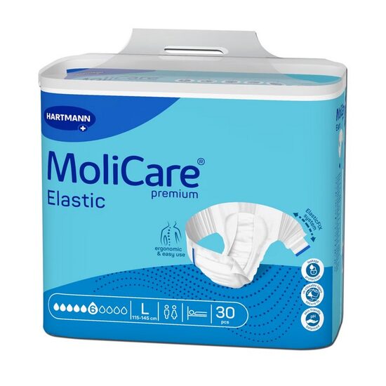 Scutece pentru incontinență MoliCare Premium Elastic, mărimea L, 6 picături – 30 bucăți