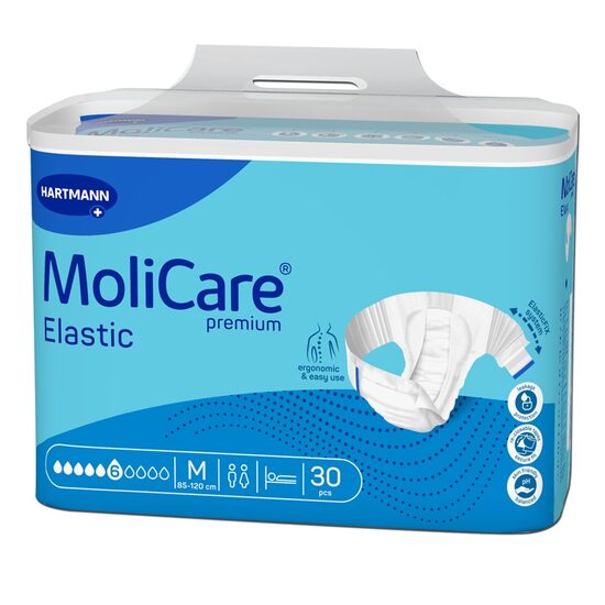 Scutece pentru incontinență MoliCare Premium Elastic, mărimea M, 6 picături – 30 bucăți