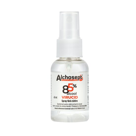 Alchosept 85% alcool – spray dezinfectant fără clătire 40 ml, virucid și antibacterian