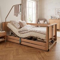 Pat electric medical spital / bolnavi, Virgo LOW, somieră din lemn, cu 5 funcții, reglaj înălțime 21-62cm, cu laterale, 811242