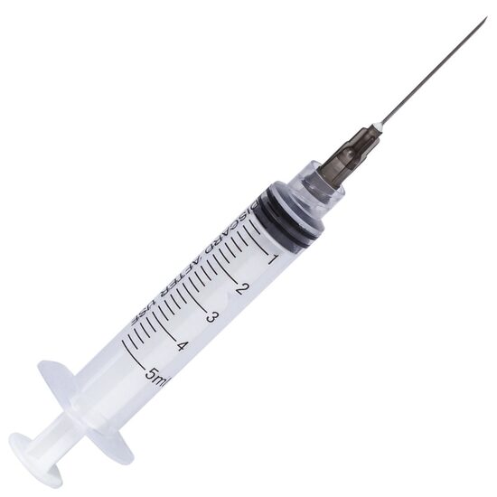 Seringi Luer Lock 5 ml cu ac 22G, sterile, de unică folosință, 100 bucăți