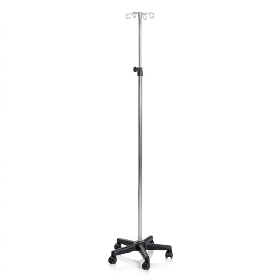 Tesa Medical Stativ perfuzii inox cu 4 cârlige, reglabil pe înălțime, cu roți – MI437