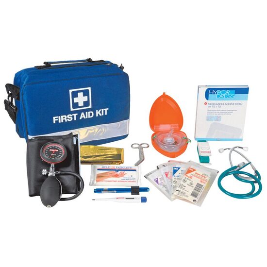 First Aid Trusă medicală de prim ajutor completă, cu tensiometru și stetoscop, GIMA KIT 34149