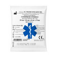 Comprese sterile din tifon hidrofil, 10 x 10 cm, 8 straturi, 5 bucăți