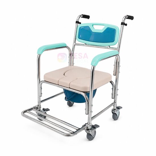 Scaun WC de cameră cu roți, din aluminiu, sezut detasabil, max. 130 kg, TMS 7005B KORIN
