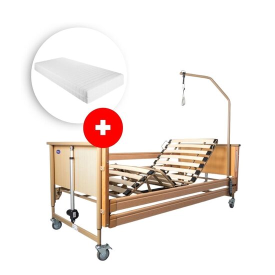 Pachet îngrijire completă, pat electric Virgo, saltea medicală 14 cm și husă impermeabilă din tricot