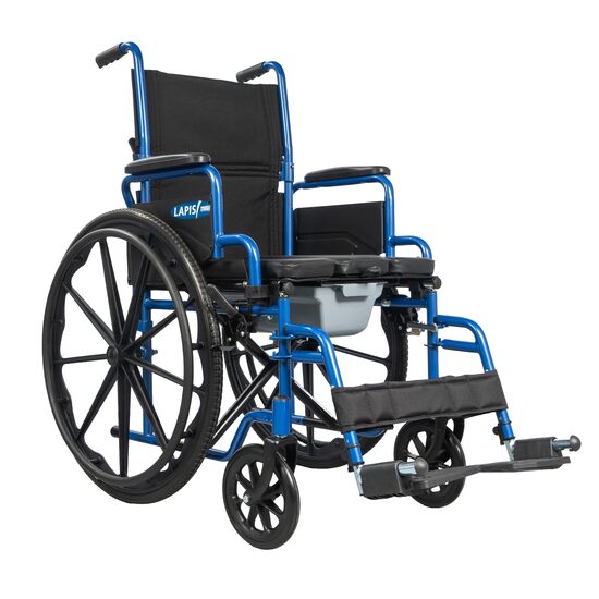 Scaun cu rotile cu vas de toaletă, pliabil, roți 24 inch, șezut 46 cm, max. 125 kg, LAPIS, 815000