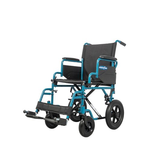 Scaun cu rotile AEGEUS, cadru din oțel, pliabil, stabil, cu frână pentru însoțitor, roți de 12", max. 125kg