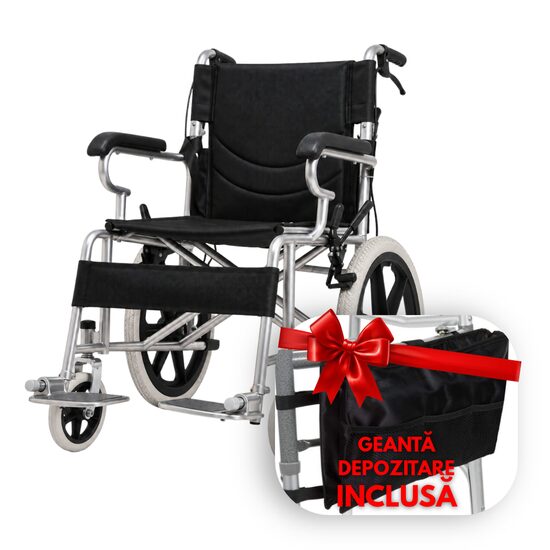 Scaun cu rotile ultra-ușor, pliabil, 41 cm, max. 80 kg, TMS 203L LIVON, negru