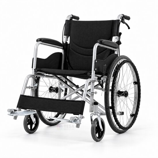 Scaun cu rotile pliabil din oțel cu frâne și suporturi pentru picioare, șezut 45 cm, max. 100 kg, TMS 202L LUVO, Negru