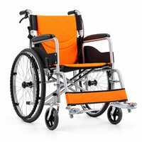 Scaun cu rotile pliabil din oțel cu frâne și suporturi pentru picioare, șezut 45 cm, max. 100 kg, TMS 202L LEVO, Portocaliu