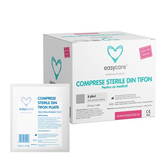 Comprese sterile tifon pliate 10 x 10cm x 48str x 8pliuri