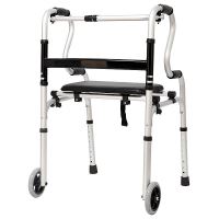 Cadru de mers pliabil, curbat, cu roti si sezut, ajustabil pe inaltime, din aluminiu, CMZ 8207LS