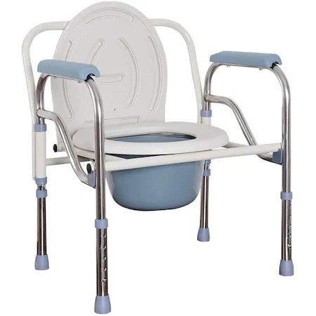 Scaun cu WC de camera, pliabil, inaltime reglabila, din otel si inox, max. 100kg, CMB 811