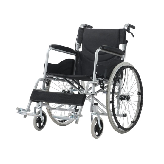 Scaun cu rotile din otel, pliabil, sezut 46 cm, max. 100kg, CML 202AJ-46 negru
