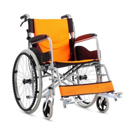 Scaun cu rotile din otel, pliabil, sezut 46 cm, max. 100kg, CML 202AJ-46 portocaliu
