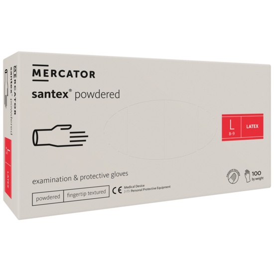 Manusi latex, Santex, Pudrate, Fingertip Textured, Albe